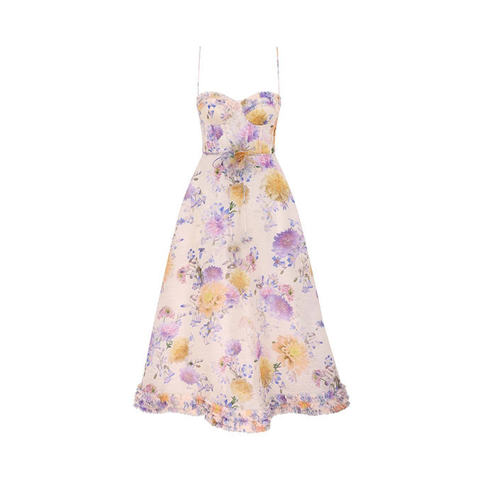 zimmermann luna ruffle dahlia linen silk midi dress